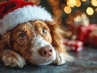 Pies, Czapka, Springer spaniel walijski, Prezenty, Mikołaja
