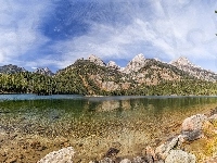 Stan Wyoming, Kamienie, Góry, Jezioro Bradley, Stany Zjednoczone, Park Narodowy Grand Teton, Drzewa