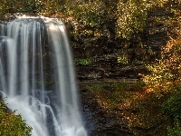 Stan Karolina Północna, Drzewa, Wodospad Dry Falls, Highlands, Nantahala National Forest, Stany Zjednoczone, Las państwowy, Skały