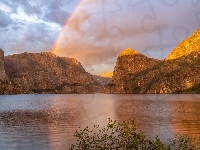 Park Narodowy Yosemite, Tęcza, Góry, Dolina, Rzeka, Kalifornia, Stany Zjednoczone, Hetch Hetchy, Tuolumne River