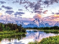 Park Narodowy Grand Teton, Góry, Stany Zjednoczone, Stan Wyoming, Rzeka Snake River