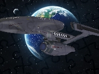 Kosmos, Star Trek, Serial, Ziemia, Gwiazdy, Statek kosmiczny Enterprise NCC-1701