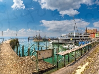 Przystań, Niemcy, Pomost, Domy, Jezioro Bodeńskie, Meersburg, Statki