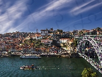 Most, Portugalia, Rzeka Duero, Domy, Porto, Miasto, Statki
