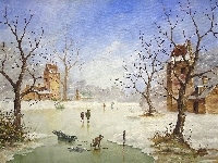 Staw, Drzewa, Zamarznięte, Jezioro, Zima