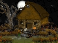 straszny dom , Halloween, drzewo