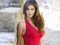 makijaż, Anahi Gonzales, Kobieta, Brunetka, Murek, Czerwona Sukienka