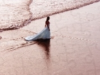 Suknia, Kobieta, Plaża, Biała
