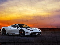 Biały, Ferrari, Speciale, Zachód Słońca, Italia, 458, Supercar