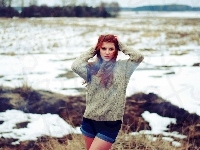 Sweter, Ruda, Kobieta, Szorty