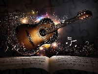 Gitara, Światło, Nuty, Grafika, Muzyka