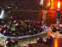 Kieliszek, Świeca, Dzbanuszek, Czereśnie, Płomień