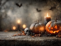 Halloween, Dynie, Czaszka, Świece, Grafika AI, Pajęczyna