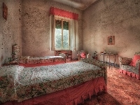 Łóżka, Okno, Zaniedbana, Sypialnia, Fotel