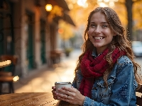 Czerwony, Długowłosa, Kobieta, Szalik