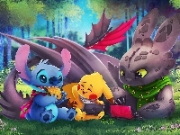 Pokemon, Lilo i Stich, Stich, Pikachu, Polana, Postacie, Filmy animowane, Jak wytresować smoka, Szczerbatek