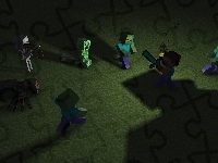 Creeper, Szkielet, Pająk, Noc, Minecraft, Steve, Zombie