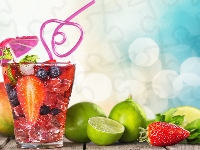 Mango, Owoce, Borówki, Szklanka, Truskawki, Limonki, Sok