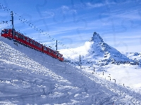 Szwajcaria, Szczyt Matterhorn, Góry Alpy Pennińskie, Zima, Pociąg elektryczny