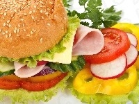 Szynka, Hamburger, Ser, Warzywa
