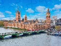 Big Ben, Anglia, Wieża zegarowa, Rzeka Tamiza, Pałac Westminsterski, Londyn, Most