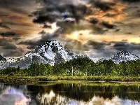 Góry, Stan Wyoming, Jezioro, Stany Zjednoczone, Park Narodowy Grand Teton, Las