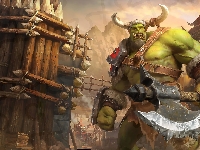 Ork, Warcraft III Reforged, Gra, Postać, Topór, Sztandar, Wieże, Axes, Rogi