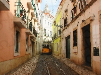 Uliczka, Portugalia, Lizbona, Tramwaj