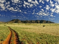 Trawa, Namibia, Góry, Chmurki, Droga