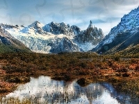 Trawy, Argentyna, Góry, Woda, Patagonia