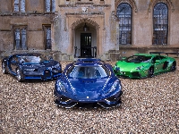 Trzy, Bugatti Chiron, Samochody, Lamborghini Aventador Liberty Walk, Koenigsegg Regera