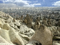 Panorama, Skały, Kapadocja, Tufowe, Miasta, Chmury