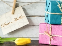 Karteczka, Tulipan, Dear Mother, Dzień Matki, Prezenty, Napis