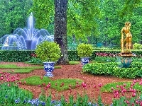 Tulipany, Posąg, Park, Fontanna, Złoty