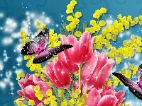 Motyle, Tulipany, Art