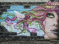 Twarz, Ściana, Graffiti, Kobieta