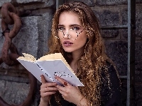 Twarz, Książka, Długowłosa, Kobieta, Okulary