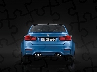 tył, Niebieskie, BMW M3, rury wydechowe