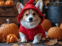 Ubranko, Pies, Czerwone, AI, Czapka, Welsh corgi pembroke, Dynie