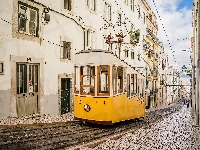 Portugalia, Ulica, Lizbona, Tramwaj, Domy