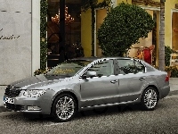 Ulica, Srebrny, Skoda Superb, Witryna