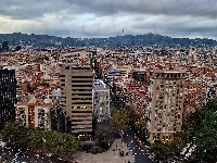 Barcelona, Wieżowce, Miasto, Ulice, Hiszpania, Drzewa