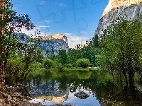 Rzeka, USA, Yosemite, Drzewa, Narodowy, Góry, Park, Kalifornia