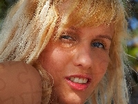 Uśmiech, Blondynka, Portret, Makijaż