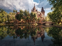 Budapeszt, Staw, Zamek Vajdahunyad, Most, Węgry, Drzewa