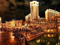 Venetian, Miasto, Hotel, Las Vegas, Oświetlone, Noc, Ameryka północna
