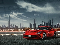 Viper, Burj Khalifa, Dodge, Dubaj, Czerwony, Samochód, Miasto, Sportowy