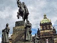 Posąg, Muzeum Narodowe, Czechy, Praga, Pomnik Świętego Wacława