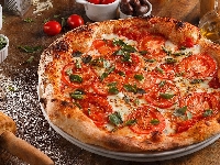 Pizza, Wałek, Pomidory, Deski, Oliwa
