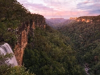 Lasy, Wąwóz, Fitzroy Falls, Nowa Południowa Walia, Góry, Wodospad, Australia, Skały